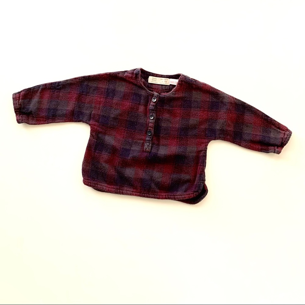 Zara Baby Maroon Plaid Shirt Size 3-6 mo | 68cm